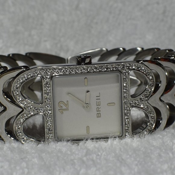 925 SS Breil Quartz Cuff Watch Swarovski Crystals - Picture 1 of 16